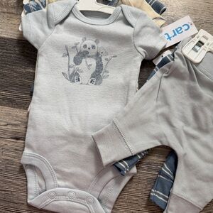 Carter’s Preemie Baby Bundle 5 Onesies 2 Pants Panda Airplane Stripes Adventure